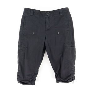 Fashion Bug Capri Pants Mid Rise Cargo Pockets Womens 16 Black Cotton Ruched Leg